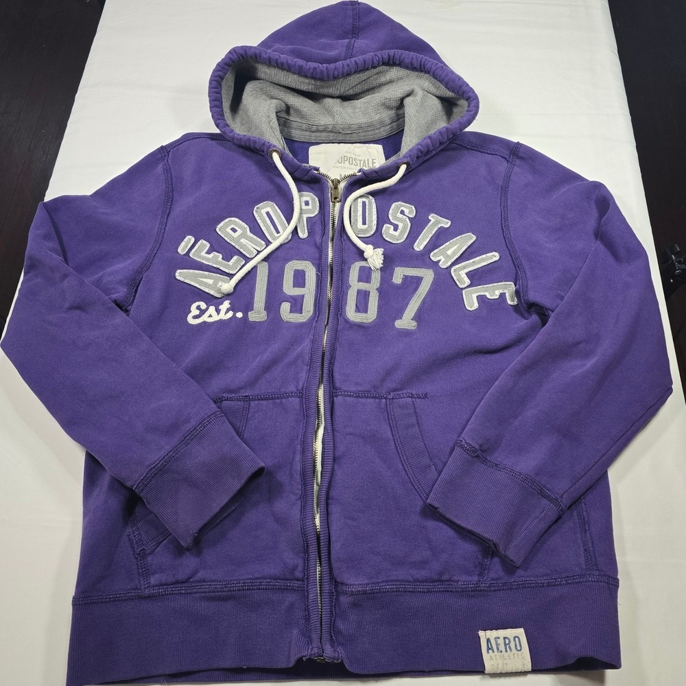 Y2K Aeropostale Hoodie Men's Medium Purple Full Zip Streetwear Grunge